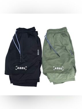 ASRV Men's Athletic Shorts - Black & Olive Green